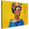 MuchoWow© Stampe Su Tela Quadro Soggiorno Quadri Camera Da Letto Moderni | 40x30 cm - Accessori Salotto Poster Da Parete Con Cornice Decorazione Muro Frida Kahlo - Donna - Giallo - Blu - Fiori