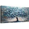 HALFLEMART Grande Stampa su tela con Cornice Albero con Fiori Blu Pittura Albero della Vita Astratto Blu Grigio Oro Quadri su tela Quadri Moderni Stampe da Parete Soggiorno Camera da Letto Hotel 50x100cm