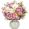 Luabue Fiori Finti per Decorazioni Rosa Gambo Lungo Fiori Artificiali Rosa Calla Lavanda ed Eucalipto Bouquet di Fiori Artificiali per Soggiorno Tavolo da Pranzo Matrimonio