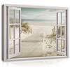 WallArena Stampe su tela 80x60 cm | Vista dalla finestra del mare, della spiaggia e del paesaggio, dimensioni: 80x60 cm (LxA) - opera unica su tela. La tela