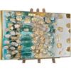 YS-Art Quadro Astratto Moderno Turchese Oro e Bianco Dipinto a Mano