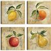 LuxHomeDecor Set di 4 Quadri Frutta Vintage 30x30 cm - Limone, Arancia, Mela e Pera con Scritta Francese - Stampa su tela con telaio in legno - Decorazione per Cucina o Sala da Pranzo