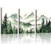 WENGTIAO 3 Pezzi Stampa su Tela Acquerello Montagna Con Cornice 30x40cmx3 | Quadro su Tela Natura Paesaggio Foresta Albero Nebbioso Pittura Quadro Moderno Soggiorno Camera da Letto Decorazioni Parete