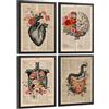Nacnic Set Di 4 Stampe Anatomia Poster E Quadri Con Cuore Cervello Scheletro E Intestini Sfondo Antico Decorazione Da Parete Medica Dimensione A3 Cornice Nera