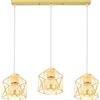 PETITES ECREVISSES Lampadario a Sospensione Vintage 3 Luci Industriale E27 Plafoniera Retro in Metallo gabbia Lampada da soffitto con legno per Cucina Salotto (Oro -B-con una barra)