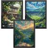 Donari Set di poster giapponesi - Quadri con motivi asiatici | Kyoto, Tokyo e cultura tradizionale | Idea regalo per gli appassionati del Giappone (Set 4 - Anime x Natura, 21x30 cm, Senza cornice)