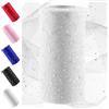 Swpeet Rotolo di tulle glitterato bianco da 15,2 cm x 45,7 m, bobina di nastro di tulle scintillante, bobina di rete in poliestere per decorazioni fai da te per compleanno, matrimonio e forniture per