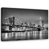 Feeby Quadro Tela Non Tessuta Manhattan New York Ponte di Brooklyn 60x40 cm Foto d'Arte Decorazione Murale Corridoio Fiume Cielo Grattacieli Edifici nero