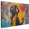 MuchoWow© Quadri Moderni Soggiorno Poster Da Parete Decorazioni Muro | 120x80 cm - Salotto Quadro Grande Foto Con Cornice Stampe Su TelaGraffiti - Ragazza - Pop Art - Street Art - Banksy