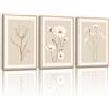 WENGTIAO Stampa su Tela Incorniciata Boho Beige Bianchi Fiori | Quadri su Tela Minimaliste Floreale Pittura, Quadri Moderni Soggiorno Camera da Letto Decorazioni Parete 30x40cmx3