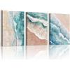 WENGTIAO 3 Pezzi Astratto Blu-Verde Oceano Quadro su Tela Incorniciato | Stampa su Tela Spiaggia e Onde del Mare, Quadri Moderni Soggiorno Camera da Letto Decorazioni Parete 40x60cmx3