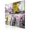 decomonkey Quadri Moderni Soggiorno Parigi Astratto, 4 pezzi, 30x30 cm | Tela strutturata su telaio in legno, decorazione da parete, paris, Torre Eiffel, amore, fiori, albero, rosa, giallo