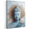 MuchoWow© Stampe su Tela Foto Quadri Moderni Camera da Letto Canvas Quadro | 50x70 cm - Salotto Decorazione Parete Buddha - Statua - Blu - Marrone - Fiore