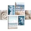 FajerminArt 6Pcs Moderno Marina Blu Bianco Onde Quadri Moderni Con Cornice Tranquillo Spiaggia Paesaggio Stampe Da Parete Natura Piante Conchiglie Quadro Stampa Su Tela Decor per Soggiorno Camera da Letto Ufficio