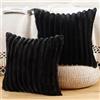Madizz 2 Pezzi Federe in Lana Corta Velluto Copricuscini Morbido Decorativo Fodere per Cuscino Lusso Stile per Divano Camera da Letto Nero 55 x 55 cm