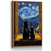 FajerminArt Quadri Moderni Con Cornice Van Gogh Notte Stellata Con Gatti Stampe da Parete Animali Divertenti Quadro Gatti Vintage Stampa Su Tela Decorazioni per Soggiorno Camera da Letto 30X40cm