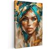 MuchoWow© Quadro Moderno Soggiorno Decorazioni Da Parete Quadri Su Tela Da | 80x120 cm - Salotto Grandi Foto Con Cornice Stampe Su Tela Camera Da Letto Donna - Ritratto - Oro - Lusso - Blu