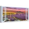 Generico Quadro finestra Panorama golfo di Napoli Vesuvio al tramonto - Stampa su tela con telaio in legno - 100x50 cm