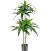 COSTWAY Pianta Finta Dracaena da Interno ed Esterno 140 cm | Albero Artificiale con 92 Foglie Realistiche e Vaso di Cemento Incorporato, Nessuna Manutenzione Richiesta
