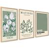 ag.art deco Set di 3 Quadri Moderni 40x50cm Senza Cornice Legno MDF Robusto | Fiori Matisse, Decorazione da Parete, per Soggiorno e Camera da Letto, Design Moderno, Vetro Protettivo, Cornice Resistente