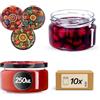 KADAX 10 vasetti per marmellata da 250 ml con coperchio a vite Ø 82 mm in fiori multicolori, ermetici, lavabili in lavastoviglie, ideali per marmellate, chutney, verdure in salamoia, carni