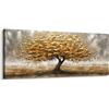 Lupia Quadro su Tela TREE LEAVES GOLD 52x122 cm, Albero della Vita | Stampa artistica pronta da appendere, telaio legno 1,6 cm, per soggiorno camera da letto capezzale ufficio