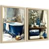 Nacnic Set Di 2 Stampe Decorative Per Il Bagno Poster Moderni Per Pareti, Lavandino, Doccia, Wc E Bagno, Decorazioni Eleganti Con Vasca Blu E Accessori, Stile Spa Chic A4 Senza Cornice