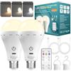 TobeBright Lampadine LED Ricaricabili con Telecomando, E27 3 Temperature di Colore Dimmerabile Lampadine Ricaricabili Senza Filo con Batterie per Campeggio Illuminazione di emergenza Esterni(2-Pezzi)