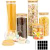 Cinnani 6 Barattoli di Cucina in Vetro con Coperchio in Bambù,Contenitori Vetro di Borosilicato,Vasetti Cucina per Alimenti,Barattoli di vetro per conservazione,Contenitore per Spaghetti, Cereali