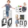 AIYAPLAY Scala Montessori 4 in 1 Pieghevole 3-6 Anni 58x46x92 cm Bianco | per Bambini, 2 Lavagne, Set Tavolo e Sedia, Torre Montessori, Torre Montessoriana a Forma di Auto, in MDF e Legno di Pino