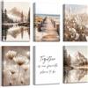 HALFLEMART 6Pcs Stampa su tela Con Cornice Denti di Leone Erba della Pampa Canne Pittura Montagne Marroni Laghi Quadri su tela Poster da parete Quadretti Quadri Moderni Soggiorno Camera da letto 20x30cm x6