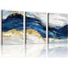 WENGTIAO 3 Pezzi Stampa su Tela Astratto Minimalista Blu Con Cornice | Quadro su Tela Onda Marina Blu Oro Grigio Pittura Quadro Moderno Soggiorno Camera da Letto Decorazioni Parete 30x40cmx3