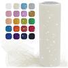 Uiopa Tulle Beige, 15cm x 22,8m Tulle Rotolo Glitter Tessuto Nastro Poliestere per Gonna Tutù, Decorazione per Matrimoni/Feste, Fiocco Regalo, Artigianato Fai-da-Te