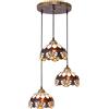 BOTOWI Lampade a sospensione pastorali in stile Tiffany, Luci americane dell'isola della cucina del vetro macchiato, Lampadario vintage a più teste per decorazioni per la casa, sala da pranzo, bar,3lightsb