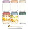Ruikcoll 6 bicchieri Overnight Oats Meal Prep,450 ml | Include un cucchiaio e un pennarello bianco, adatti per servire fiocchi d'avena, yogurt, frutta, insalata o semi di chia