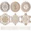 CHGCRAFT 6 Set 6 Stile 3.9 Pollici Geometria Sacra Wall Art Set Meditazione Chakra Scultura da Parete in Legno Fiore della Vita Mandala Legno Cristallo Griglia Board per Yoga Meditazione Room