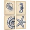 Nacnic Poster Costiera Blu con Nautilus, Cavalluccio Marino e Stella Marina | Set di 4 stampe artistiche - Formato A3 (29,7x42 cm) senza cornice - Solo poster