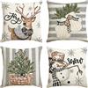 Generic Set di 4 federe per cuscini con pupazzo di neve e renna, 45 x 45 cm, guanti in eucalipto, decorazione natalizia per divano, colore grigio