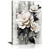 FajerminArt Nero Bianco Rosa Fiori Canvas Quadri Moderni Con Cornice Natute 3D Floreale Poster Stampe Da Parete Bianco Fioritura Fiori Stampa Su Tela Quadro Moderno Decorazioni per Studio Tempio Soggiorno 30x40cm