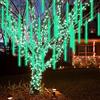 CGUOZI 30cm 8 Tubes 192 LEDS Luci di Pioggia di meteoriti a LED Luci di Pioggia Che Cadono, luci di Natale all'aperto di Neve Che Cade Ghiacciolo Luci a Cascata per Albero di Natale Halloween Verde