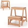 COSTWAY Sgabello Scala in Legno di Abete a 2 Gradini a Ribalta, Scaletta Pieghevole Salvaspazio per Bagno e Libreria, Scaletta Portavasi Multiuso Mensola Fioriere per Balconi e Casa, 50 x 39 x 45 cm