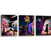 PIGPIGFLY Trittico Banksy in Tela con Cornice Legno: 3 Quadri Moderni per Soggiorno e Camera da Letto - Flower Thrower, Girl with Balloon,Flying Balloon Girl (30x40cm)
