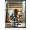 Dazzlewall Decorazione Murale Bagno Cane Divertente, Poster con Cucciolo in Pigiama a Quadri sul Toilette con Telefono per Bagno Toilette 30×40 cm Senza Cornice