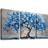HALFLEMART 3Pcs Stampa su tela Con Cornice Albero dai Fiori Blu Pittura Albero della Vita Quadri su tela Blu Navy Estetica Neutra Quadri Moderni Soggiorno Camera da Letto Stampe da Parete 50x70cm x3pcs