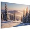 decomonkey Stampa su tela Tramonto invernale, 1 pezzo, 60x40 cm | Tela strutturata su telaio in legno, decorazione per soggiorno, paesaggio invernale, natura, alberi, neve