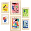 Nacnic set di 6 poster di Joan Mirò e Matisse. Collezione di fogli da esposizione per la decorazione d'interni. Formati A3 e A4. Con cornice color legno