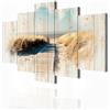decomonkey Quadri Moderni Soggiorno Spiaggia Mare, 5 pezzi, 150x75 cm | Tela strutturata su telaio in legno, decorazione da parete, paesaggio, natura, effetto legno, Quadro Stampa su Tela