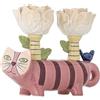 Bloomingville Missy Portacandele Multicolore - Figura Gatta dipinta a mano in 100% gres, con due portacandele a forma di fiore, L 20 x H 14,5 x P 6,5 cm