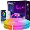 FunGeneTEC Neon Striscia LED 5 Metri, Silicone Neon Luci LED Flessibile Funziona con APP, Telecomando, IP67 impermeabile, Sincronizzazione Musicale, Decorazione Esterna/Interna del partito