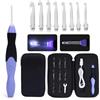 Semme Set di Uncinetti a LED, Ricarica USB Glow Crochet Hook Ferri da Maglia Uncino per Ncinetto Pizzo e Fiori, 9 Testine Intercambiabili Light Up Maglieria Aghi Weave Cucito Tool Accessori(2.5-6.5 Mm)